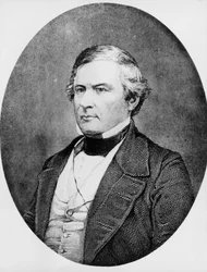 Portrett av Millard Fillmore (1800-1874), amerikansk advokat og politiker som fungerte som 13. president i USA fra 1850 til 1853, gravering etter daguerreotypi av Mathew Brady (1822-1896)