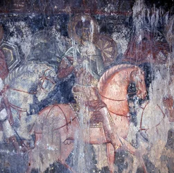 Helgen på hesteryggen, freskomaleri i kirken i Palaia Roumata, Kreta, Hellas (bilde)