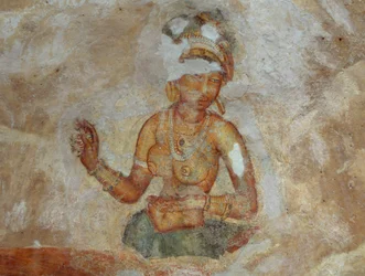 Sri Lanka, freskomaleri av jenter i Sigiriya arkeologiske kompleks (UNESCOs verdensarvliste