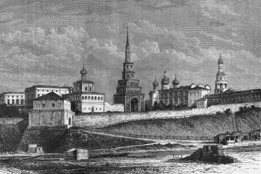 Kazan Kreml, tegning av de Bar fra fotografi, gravering, Russland