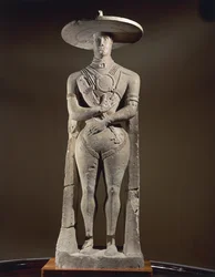 skulptur av en kriger fra Capestrano, 4. f.Kr. (kalkstein)