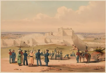 ‘The Storming of Ghuznee [sic]. Commander in Chief & Staff’, 23. juli 1839 (farge litho)