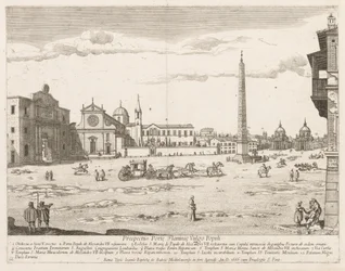 Piazza del Popolo fra prospektet til Lourum i byen Roma, 1666.