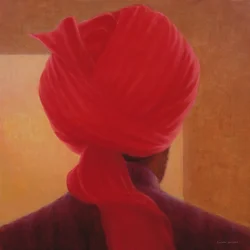 Rød turban på Amber, Deoghar