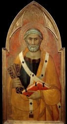 Representasjon av Sankt Peter (San Pietro) Detrempe på tre av Lippo Memmi (kjent fra 1317-1347) 1300-tallets søn. 0,94x0,44 m - Representasjon av Saint Peter (San Pietro). Tempera på tre av Lippo Memmi (kjent fra 1317 til 1347)
