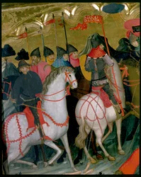 Monterte soldater, detalj fra altertavlen til Jomfruen og St. George, ca. 1390-1400 (tempera på panel)