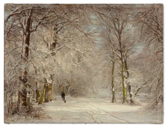 En snødekt sti om vinteren (olje på lerret)