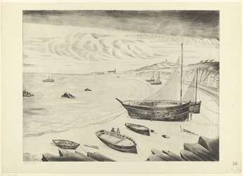 Åtte fortøyde skip på en strand - Skipene (originaltittel)