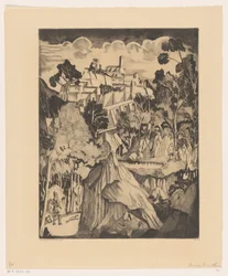 Kupert landskap med jeger Paysage romantic (original tittel)