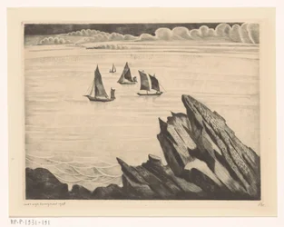Seilskip utenfor den bretonske kysten Un soir en Brittany (original tittel)