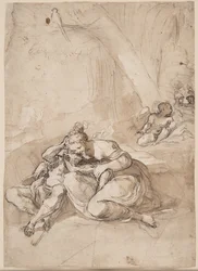 Armida fengslende Rinaldo i den fortryllede hagen? (Scene fra Torquato Tassos Gerusalemme Liberata)