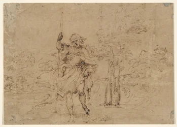 Saint Christopher (eller Saint Roch?) i et landskap