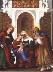 Madonna og barn med SS. Anne, Johannes evangelisten og Zacharias eller Madonna og St. Anne of the Cherries (panel)