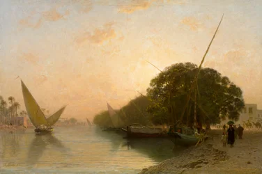 Mahmoudieh-kanalen i Alexandria om natten, Egypt