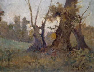 Villa Borghese, av Lorenzo Cecconi (1863-1947), olje på lerret. Italia, 1900-tallet.