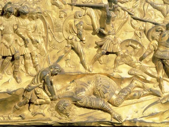 David og Goliat, detalj fra det originale panelet fra East Doors of the Baptistery, 1425-52 (forgylt bronse) (etter restaurering)