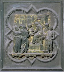 Pontius Pilatus vasker hendene før Kristus, sekstende panel av norddørene til dåpskapellet i San Giovanni, 1403-24 (bronse)