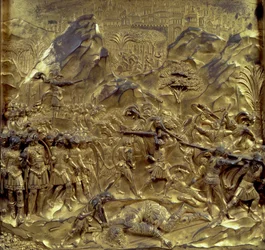 Historien om David og Goliat, en av ti relieffpaneler fra Gates of Paradise (østdører), 1425-52 (forgylt bronse) (se også 87652-59 og 87661-67)