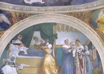 Jomfruens fødsel, lunette fra Lotto-kapellet, 1525