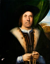 Portrett av en mann med rosenkrans, ca. 1520 (olje på panel)