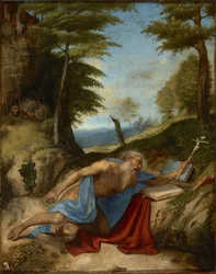 Sankt Jerome penitent - Den botferdige Sankt Jerome, av Lotto, Lorenzo (1480-1556). Olje på tre, ca. 1513. Dimensjon : 55,8x40 cm. Muzeul National Brukenthal, Sibiu