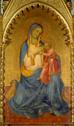 Jomfruen og barnet. Maleri av Lorenzo Monaco (1365/70-1425). Mål: 0,92 x 0,54 m.