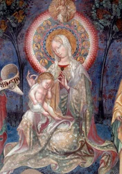 Jomfru og barn med døperen Johannes og apostelen Jakob, detalj (Fresco