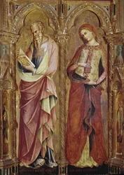 Evangelisten Johannes og Maria Magdalena - Detalj av bebudelsens polyptyk (1357, tempera og bladgull på tre)