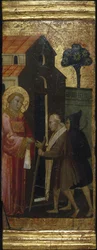 Saint Lawrence deler ut almisser til de fattige. Scener fra Saint Lawrences liv, predella, ca 1412