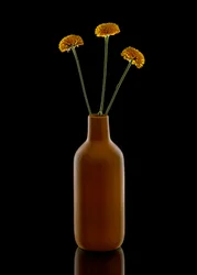 Varme blomster i brun vase