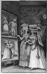 Illustrasjon av Louis Binet (1744-1800) til boken av Nicolas Edme Restif de La Bretonne «Les Parisiennes», eller XL allmenne karakterer hentet fra samtidens skikker, egnet til undervisning av personer av kvinnekjønnet, trukket fra erindringene til det nye