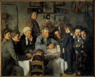 The Golden Wedding Familiemåltid av bønder. Maleri av Louis Adolphe Dechenaud (1868-1926) 1909 Søn. 1,66x2,03 m Dijon, Musee des Beaux Arts