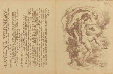 Dans naken og reklame for Eugène Verneaus dekorative trykk [verso], 1897.