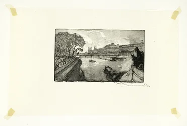 Louvre, sett fra Pont-Neuf, plate tretten fra Langs Seinen og Boulevardene