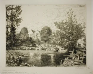 Den gamle gangbroen, bredden av Petit Morin