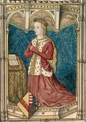 Tegning av glassmalerivinduet til Yolande d#39;Anjou ved Cordeliers d#39;Angers (detalj)