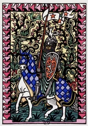 Chevalier - i "" Kjærlighetene til Frene og Galeran fortalt av Jean Renard, funn fra 1100-tallet, tilpasset av Andre Mary ", ill. de engravings sur bois av Louis Bouquet, red. Jonquieres, Paris