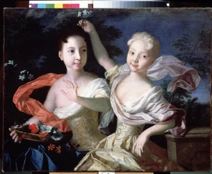 ""Portrett av storhertuginnene Anna Petrovna (1708-1728) og Elisabeth Petrovna (1709-1761) (som blir keiserinne av Russland under navnet Elisabeth I). Maleri av Louis Caravaque (1684-1754) 1717 State Russian Museum Saint Petersburg
