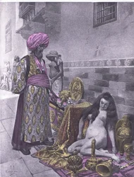 Osbech and the captives, illustrasjon fra Decameron of Boccaccio utgitt av Navarre Society 1930-tallet (litho)