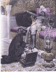 Datteren til kongen av Tunis, illustrasjon fra Decameron av Boccaccio utgitt av Navarre Society 1930-tallet (litho)