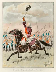 bombet Louis (1862 - 1927); Chevalier de Levis (Francois Gaston de Levis 1719 - 1787) i slaget ved Sainte Foy i 1760 mot engelskmennene; Eugene Guenins historie om det nye Frankrike - 1900 - Coll, del.
