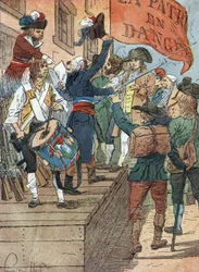 Franske revolusjonskriger: frivillige verving etter Frankrikes nederlag i krigen mellom det revolusjonære Frankrike og kontrarevolusjonære monarkier, den franske forsamlingen forkynner faren for hjemlandet, 22. juli 1792) Illustrasjon av Louis Charles