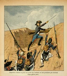 Illustrasjon av Bombled Louis (1862-1927) fra boken "The Memorial of Saint Helene" av grev Emmanuel de Las Cases (1766-1842);: Bonaparte angriper i spissen for troppene hans, privat samling