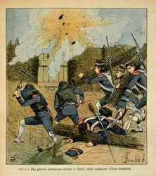 Illustrasjon av Bombled Louis (1862-1927) fra boken "The Memorial of Saint Helene" av grev Emmanuel de Las Cases (1766-1842): Siege of a City, Private Collection