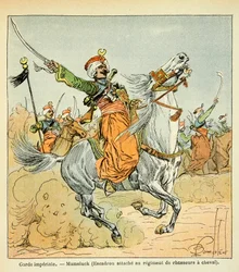 Illustrasjon av Bombled Louis (1862-1927) fra boken "The Memorial of Saint Helene" av grev Emmanuel de Las Cases (1766-1842): Mamluk of the Imperiale Guard, privat samling