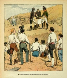 Illustrasjon av Bombled Louis (1862-1927) fra boken "The Memorial of Sainte Helene" av grev Emmanuel de Las Cases (1766-1842): Napoleon regisserte store verk i Frankrike under hans regne, Collection Partial