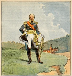 Illustrasjon av bombet Louis (1862-1927) fra boken "The Memorial of Saint Helene" av grev Emmanuel de Las Cases (1766-1842): Portrett av Marechal Louis Nicolas Davout (1777-1823), hertug av Auerstaedt, prins av Eckmuhl , Privat samling