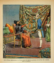 Bombed Louis (1862-1927) av Francois Barbe-Marbois, den persiske ambassadøren, Asker - Khan, på besøk i Paris (Beard Marbois) (1745-1837), president