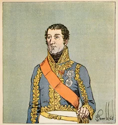 Illustrasjon av bombet Louis (1862-1927) fra boken "The Memorial of Saint Helene" av grev Emmanuel de Las Cases (1766-1842): Portrett av Marechal Edouard Mortier (1768-1835), hertugen av Trevise, privat samling