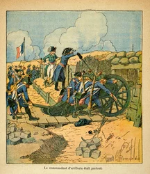Illustrasjon av bombet Louis (1862-1927) fra boken "The Memorial of Saint Helene" av grev Emmanuel de Las Cases (1766-1842): Napoleon Bonaparte ved setet i Toulon i 1793, privat samling